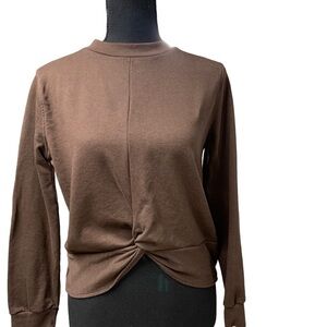 H&M CHOCOLATE BROWN LONG SLEEVE CREW NECK CROPPED TWIST SWEATSHIRT SIZE …